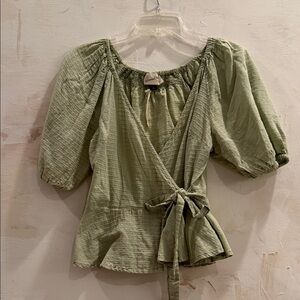 Sage Green Wrap Blouse